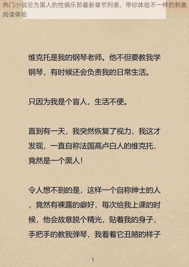 热门小说沦为黑人的性俱乐部最新章节列表，带你体验不一样的刺激阅读体验