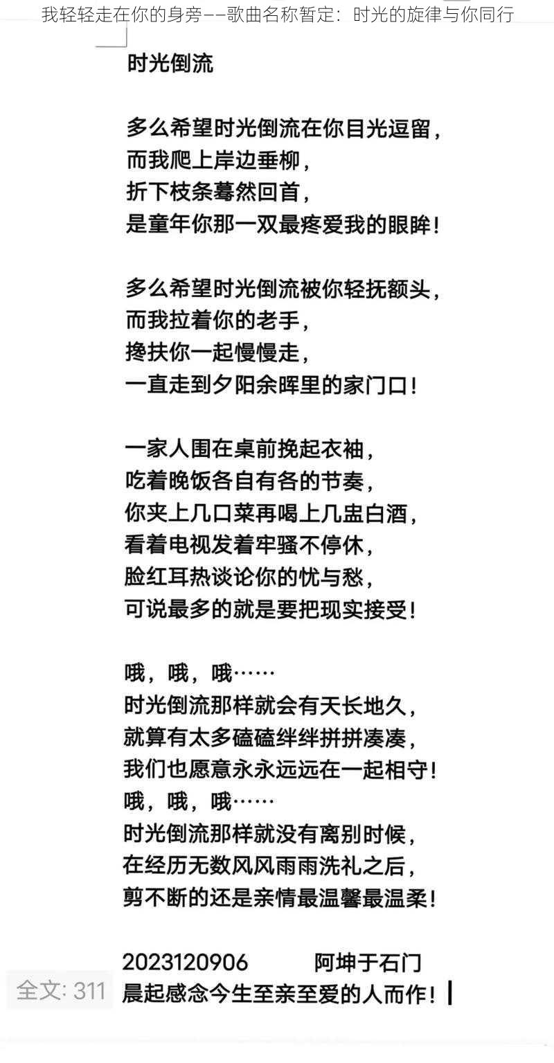 我轻轻走在你的身旁——歌曲名称暂定：时光的旋律与你同行