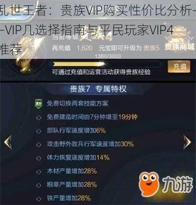 乱世王者：贵族VIP购买性价比分析——VIP几选择指南与平民玩家VIP4推荐