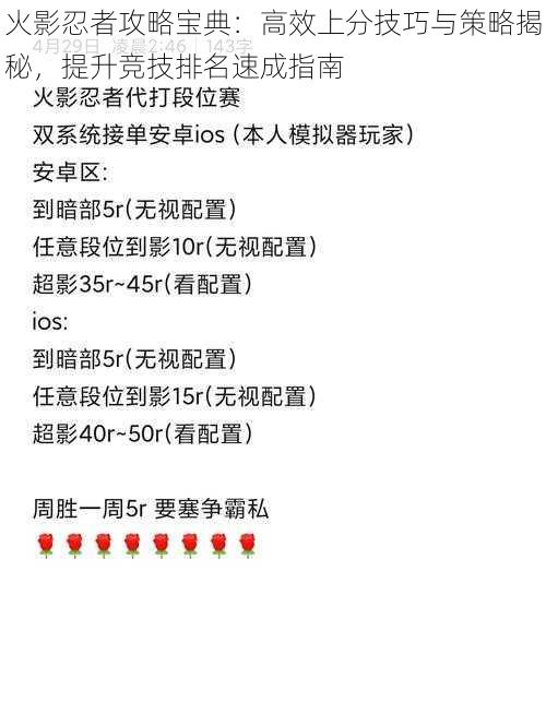 火影忍者攻略宝典：高效上分技巧与策略揭秘，提升竞技排名速成指南