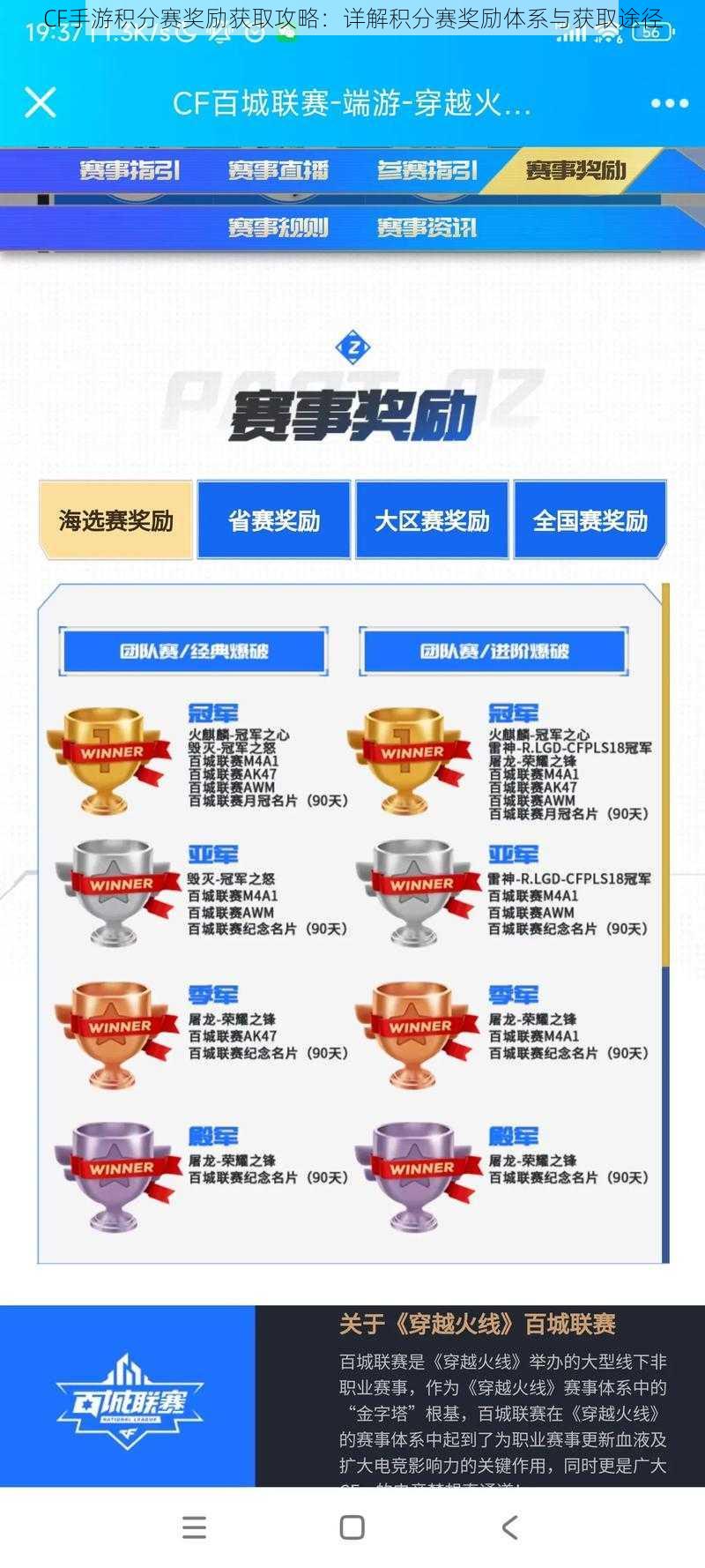 CF手游积分赛奖励获取攻略：详解积分赛奖励体系与获取途径