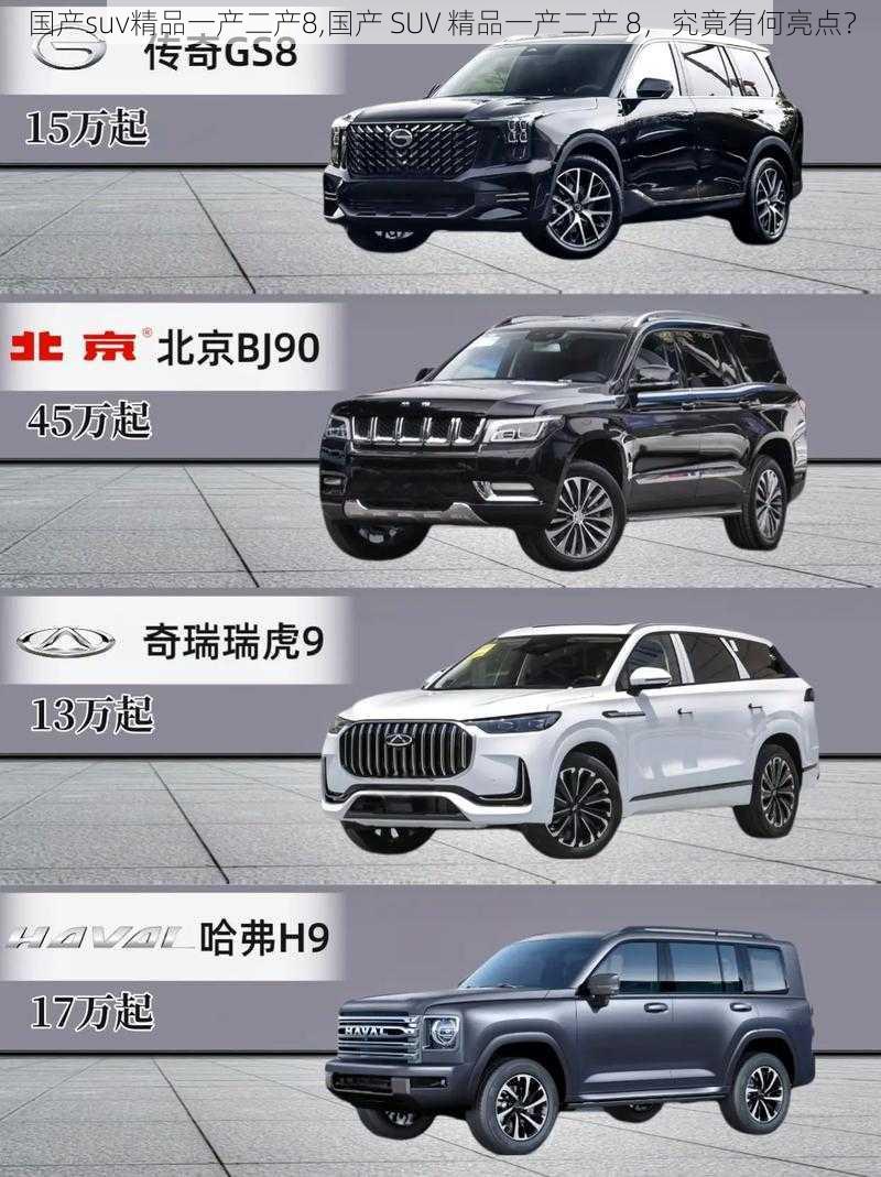 国产suv精品一产二产8,国产 SUV 精品一产二产 8，究竟有何亮点？