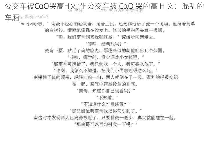 公交车被CαO哭高H文;坐公交车被 CαO 哭的高 H 文：混乱的车厢