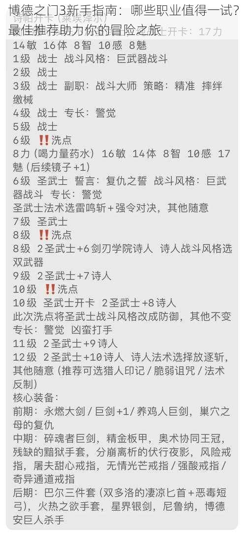 博德之门3新手指南：哪些职业值得一试？最佳推荐助力你的冒险之旅