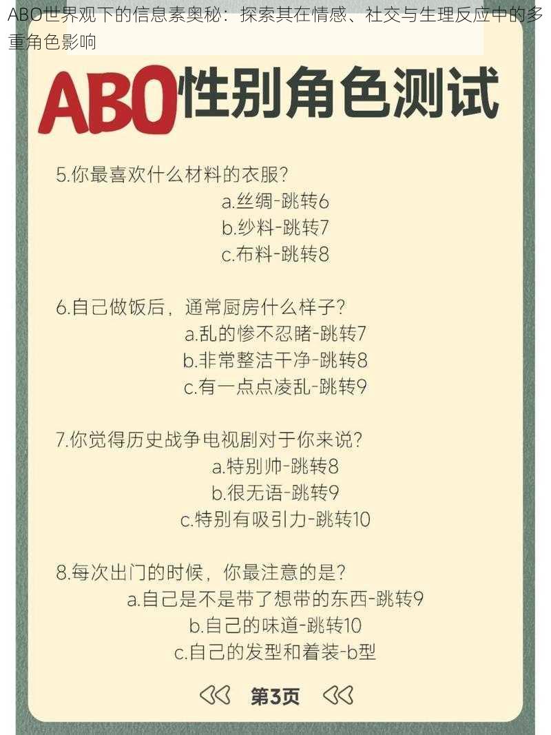 ABO世界观下的信息素奥秘：探索其在情感、社交与生理反应中的多重角色影响