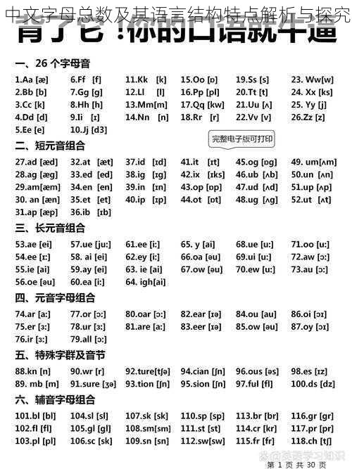 中文字母总数及其语言结构特点解析与探究