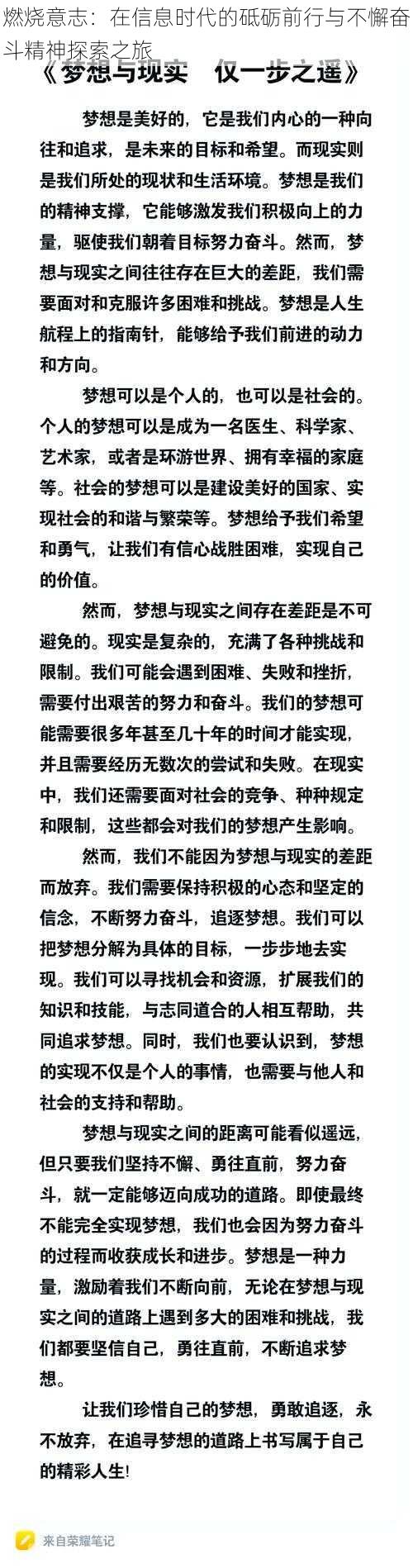 燃烧意志：在信息时代的砥砺前行与不懈奋斗精神探索之旅