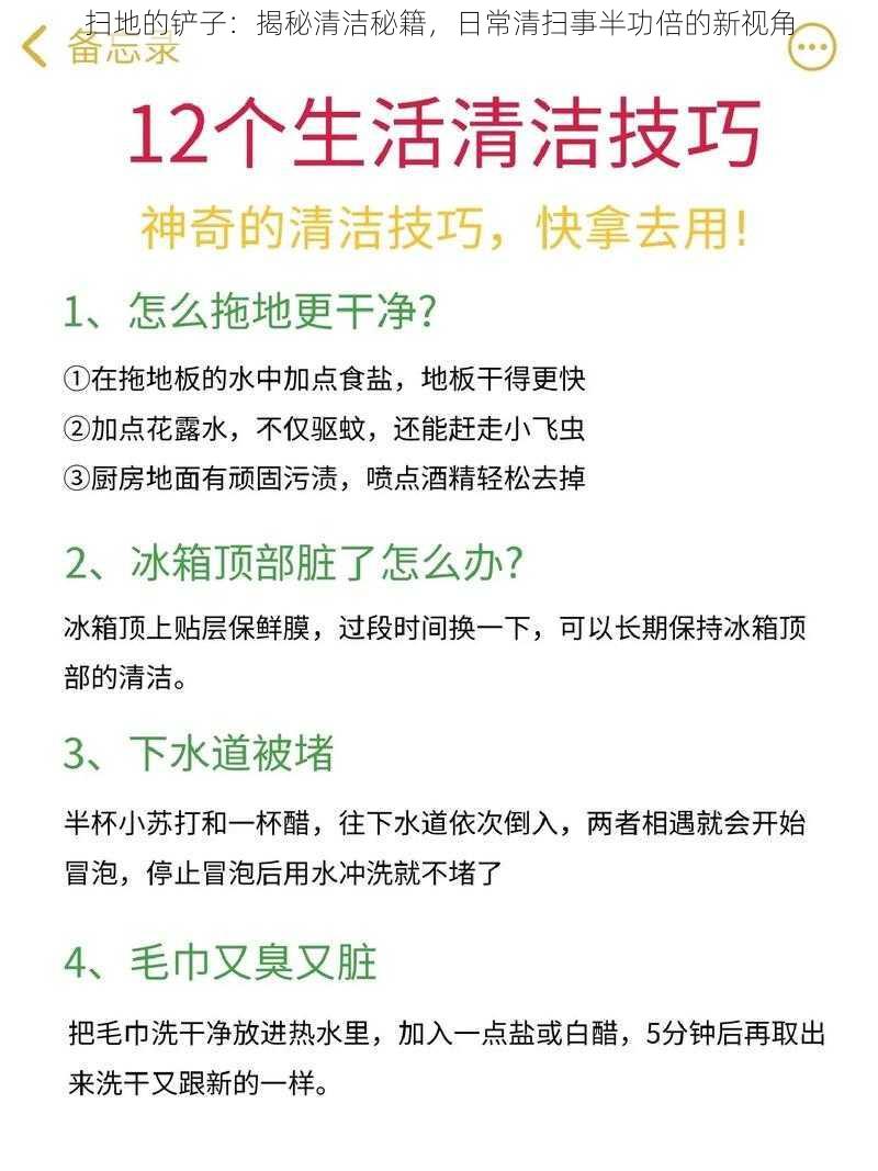 扫地的铲子：揭秘清洁秘籍，日常清扫事半功倍的新视角