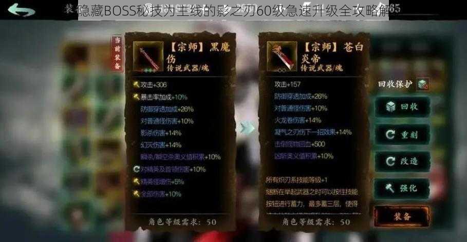 以隐藏BOSS秘技为主线的影之刃60级急速升级全攻略解析