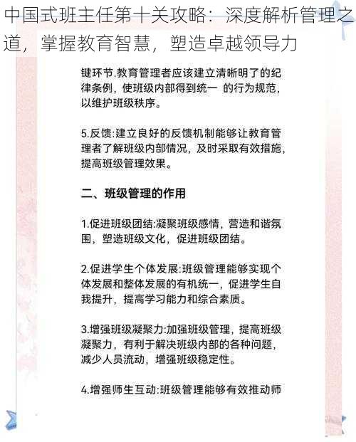 中国式班主任第十关攻略：深度解析管理之道，掌握教育智慧，塑造卓越领导力